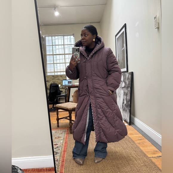 80s featherweights quilted feather puffy long down coat with hood - Picture 3 of 15